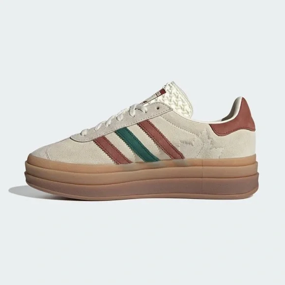 Adidas Women's Gazelle Bold Maple Leaf Platform Sneakers - Cream, Brown, Green - Picture 3 of 15